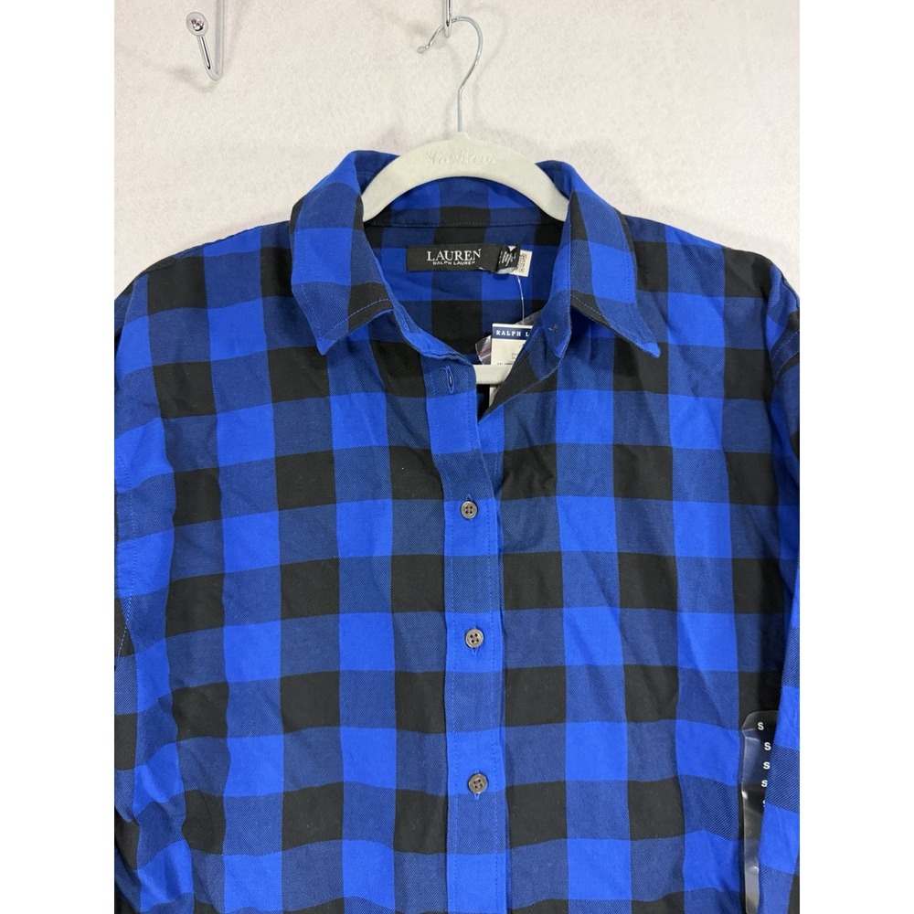 Lauren Ralph Lauren Women Blue Black Buffalo Plaid Button Down Shirt Size Small